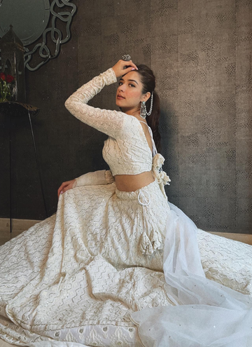 Attractive White Lakhnavi Work Georgette Lehenga Choli